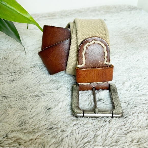 Leather and Fabric Belt tan and brown M/L 34 - Picture 2 of 8